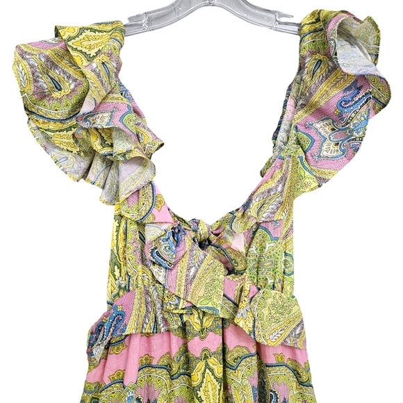 Nwt A loves A Ruffle Cap Sleeve Tie Back Flowy Yellow/Pink/Blue Floral Maxidress - Picture 9 of 17